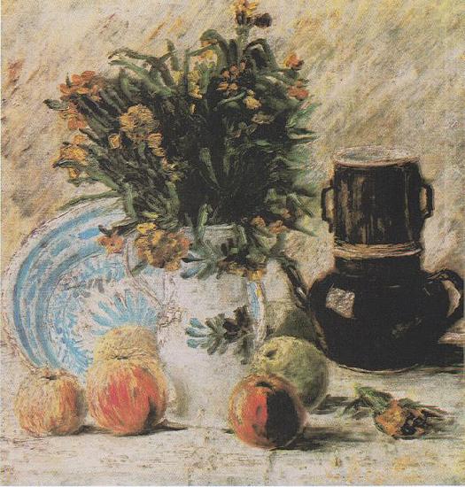 Vincent Van Gogh Vase with Flowers, Coffeepot and Fruit